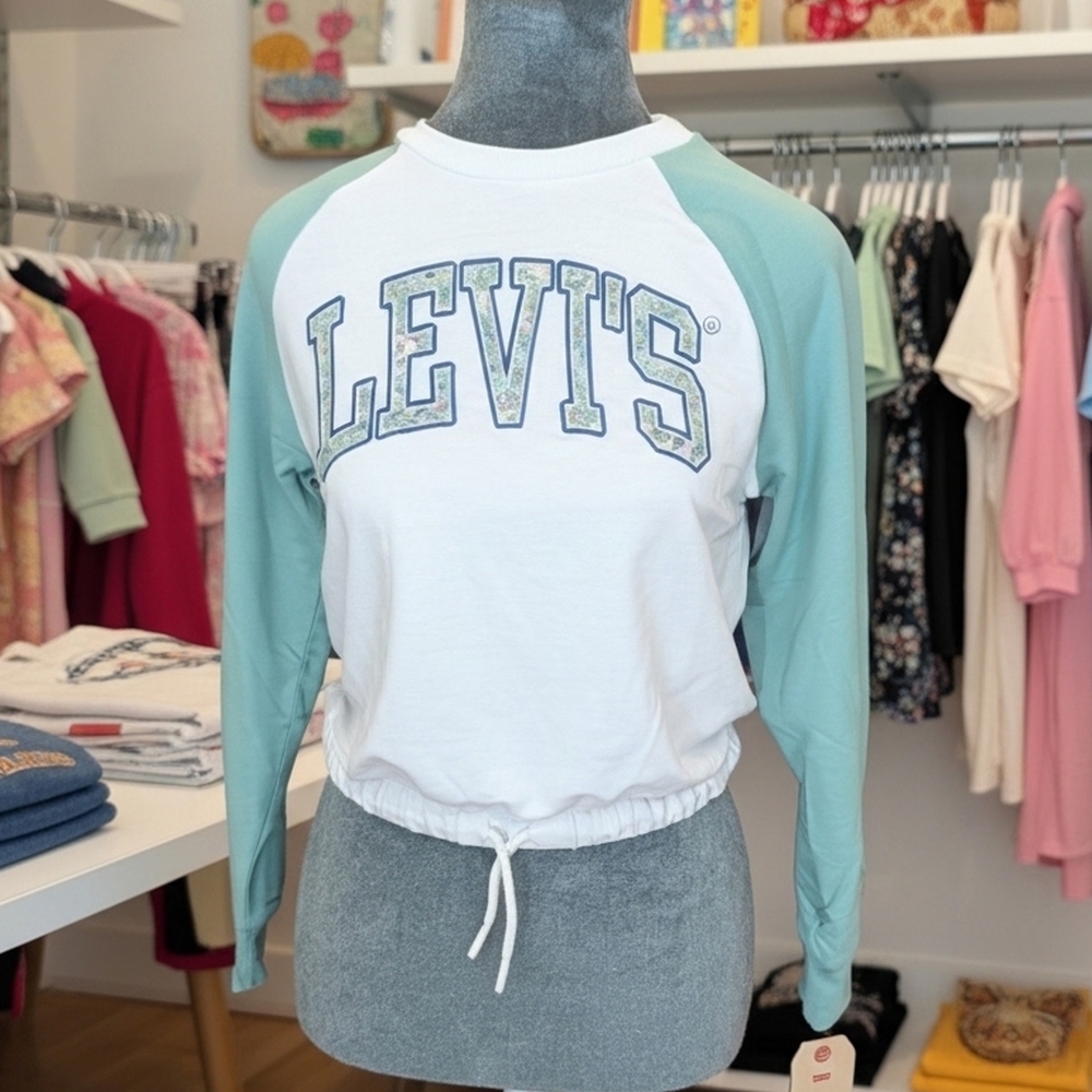 Levi's Girls Green White Logo Raglan Long Sleeve T-Shirt Size M 10-12